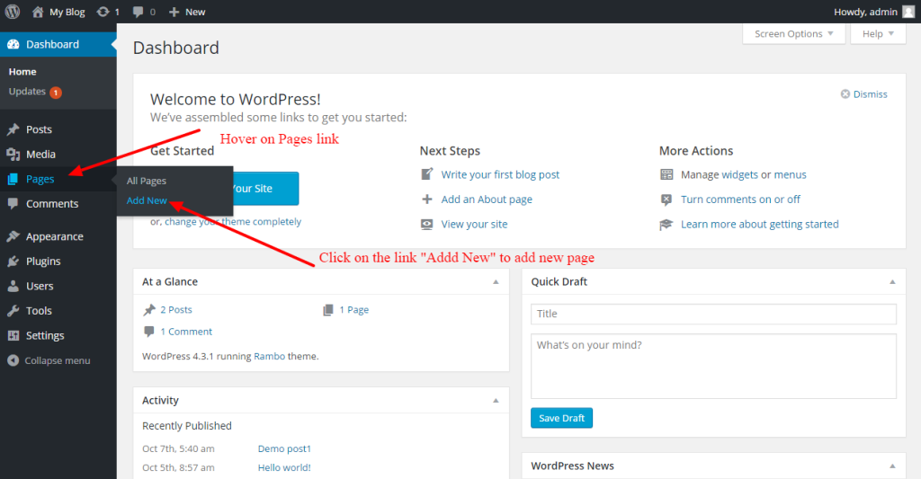 Managing pages in wordpress -1